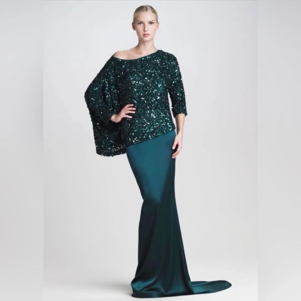 St. John Teal Sequin Asymmetrical Top - Picture 2 of 5